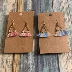 Pink and Blue Tassel Gold tone Earrings